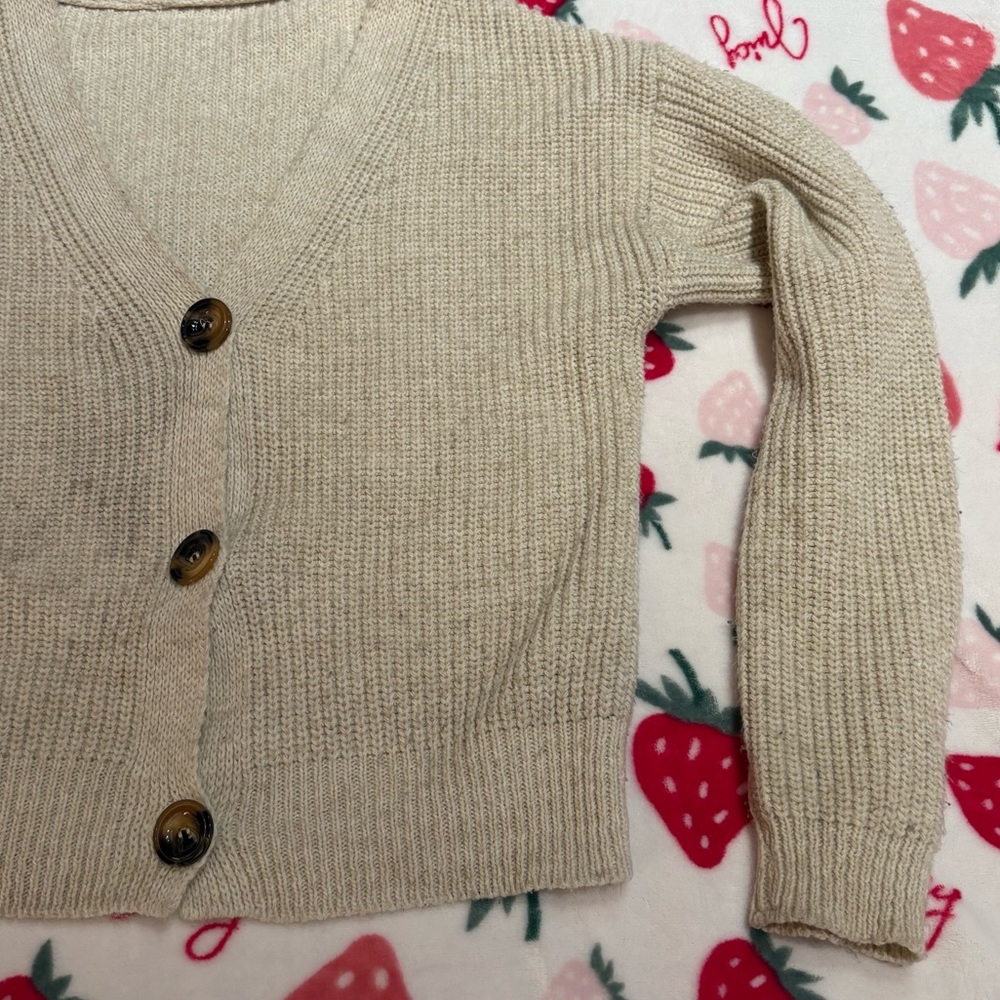 Beige Knit Button-Up Cardigan - Picture 3 of 8